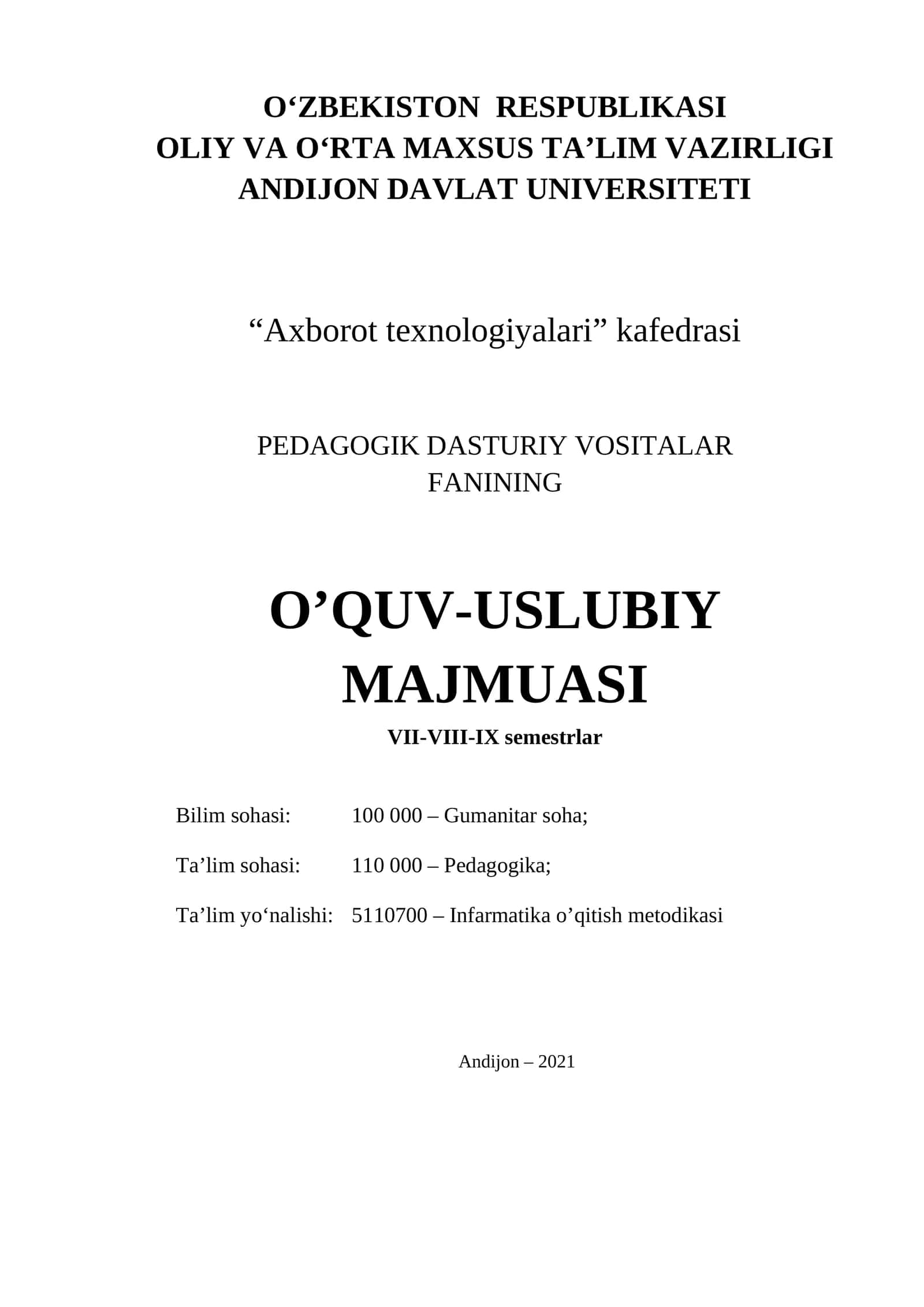 PEDAGOGIK DASTURIY VOSITALAR