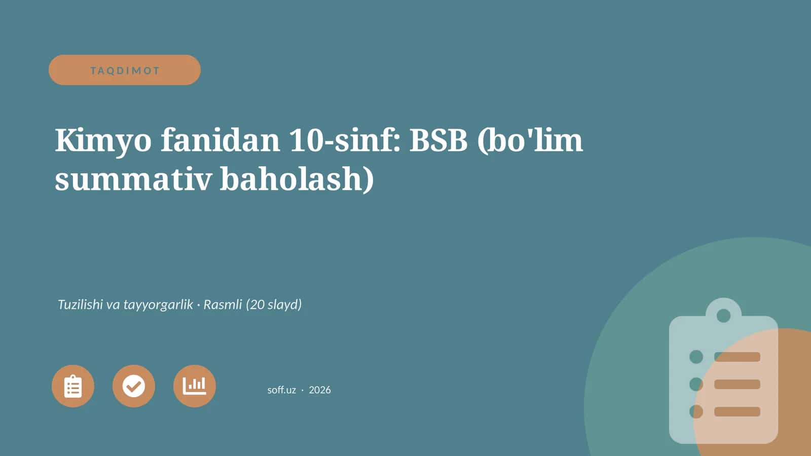 Kimyo fanidan 10-sinf: BSB (bo'lim summativ baholash)