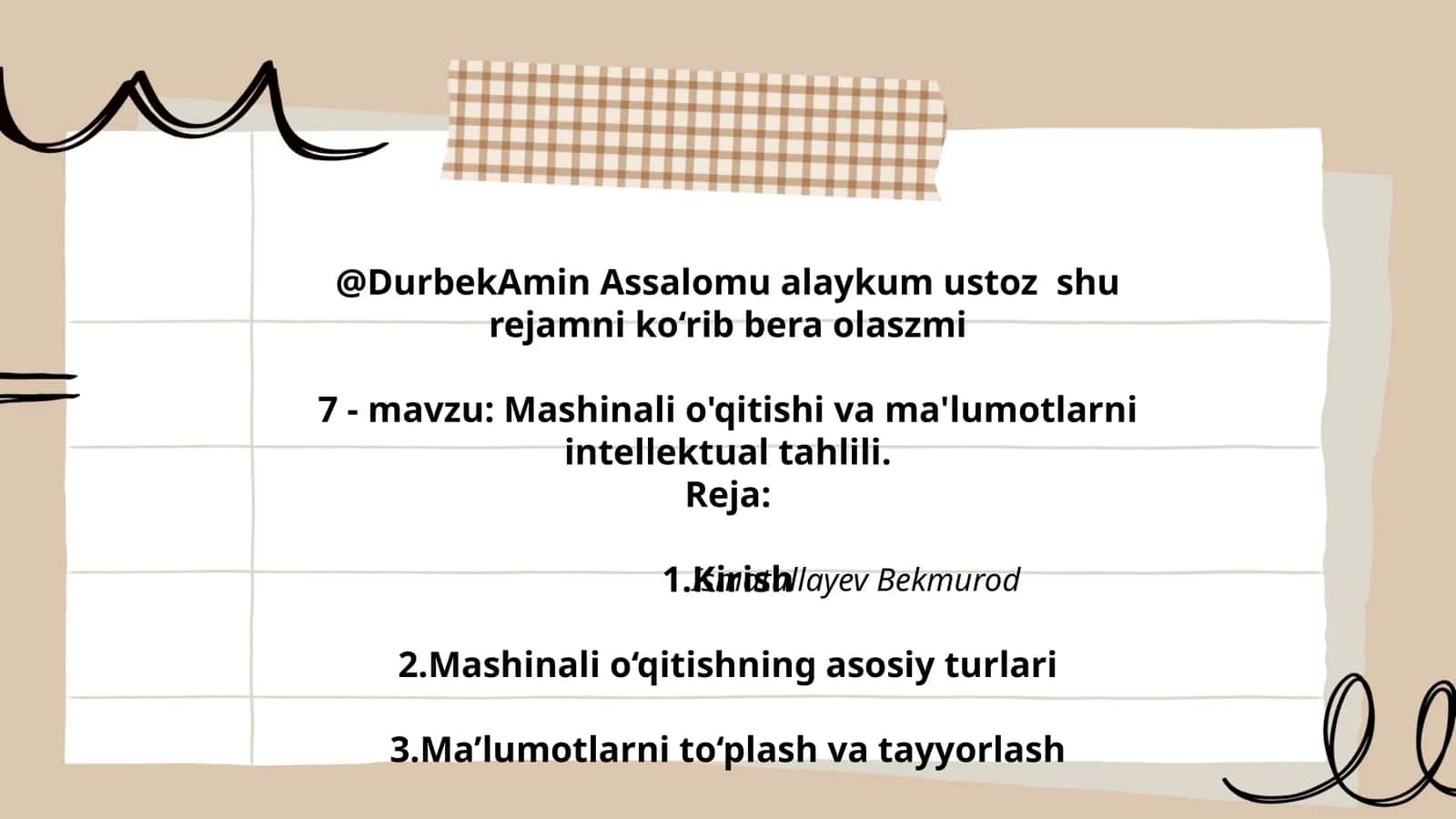 Mashinali o'qitishi va ma'lumotlarni intellektual tahlili