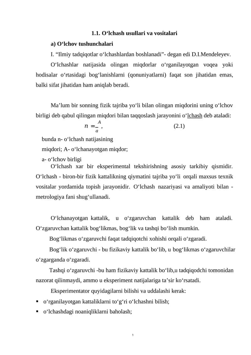 O‘lchash usullari va vositalari
