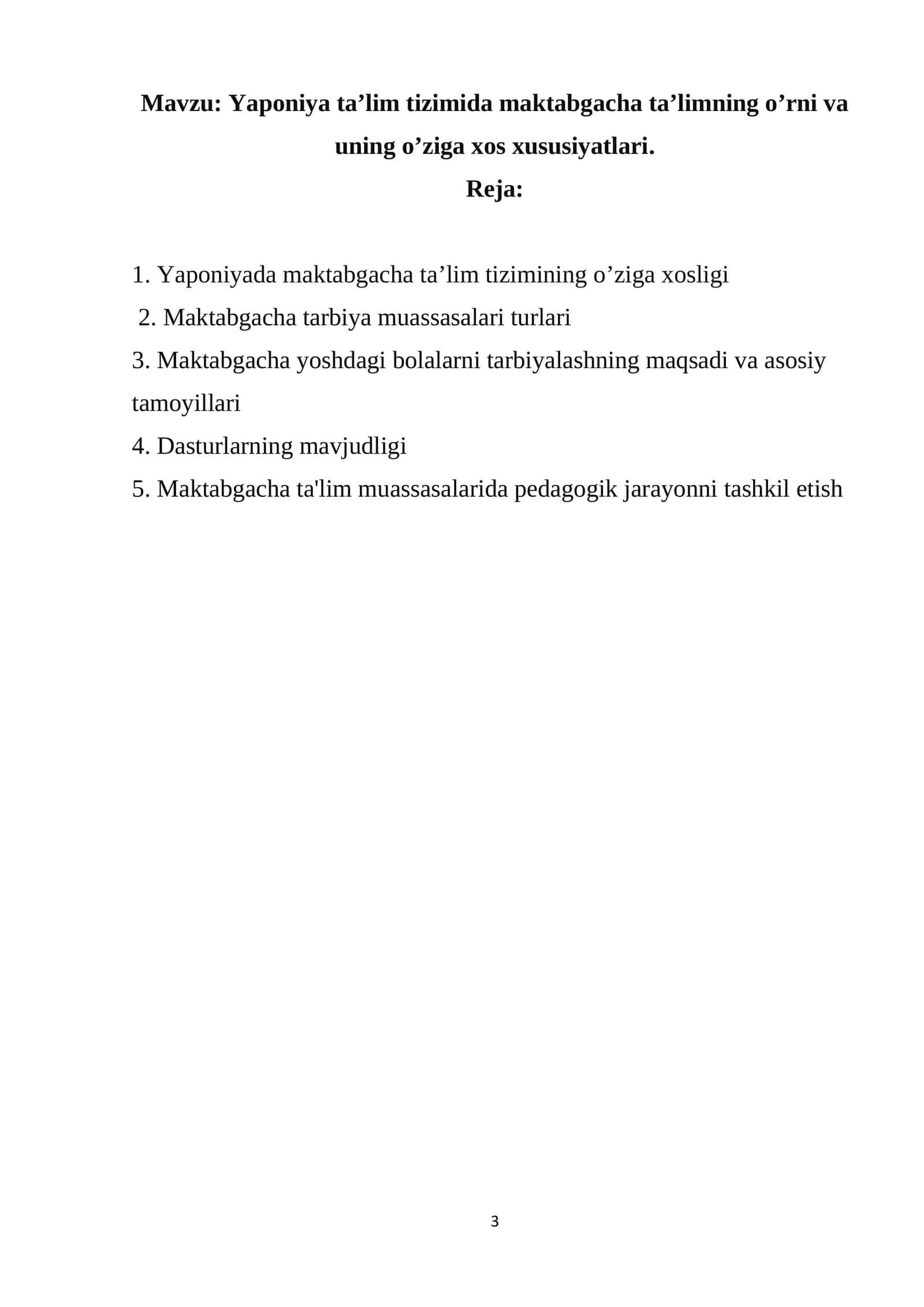 Yaponiya ta’lim tizimida maktabgacha ta’limning o’rni va uning o’ziga xos xususiyatlari