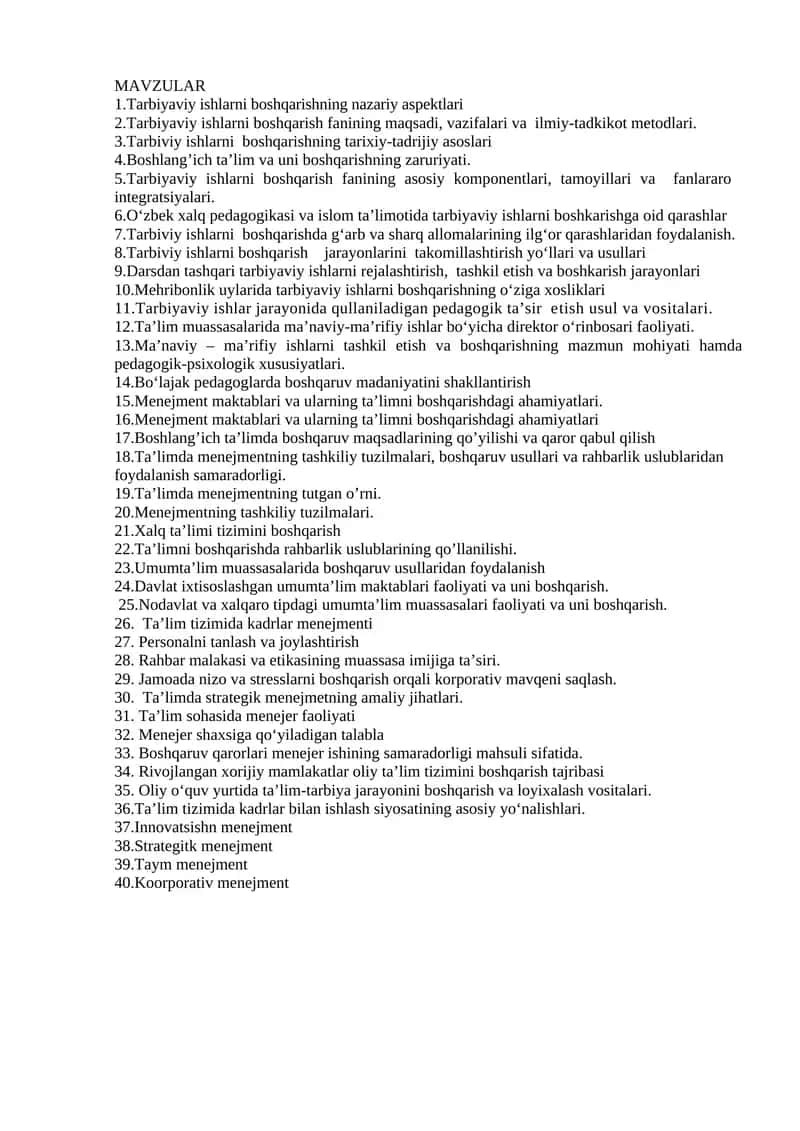 Tarbiyaviy ishlarni boshqarish fanining maqsadi, vazifalari va ilmiy-tadkikot metodlari