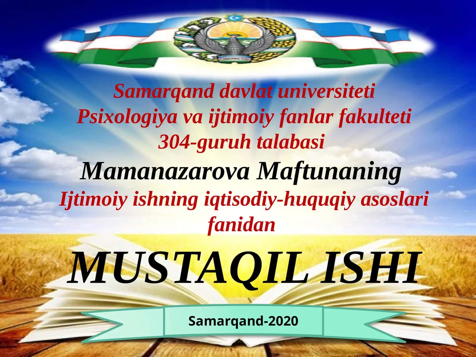 Ijtimoiy ishning iqtisodiy-huquqiy asoslari