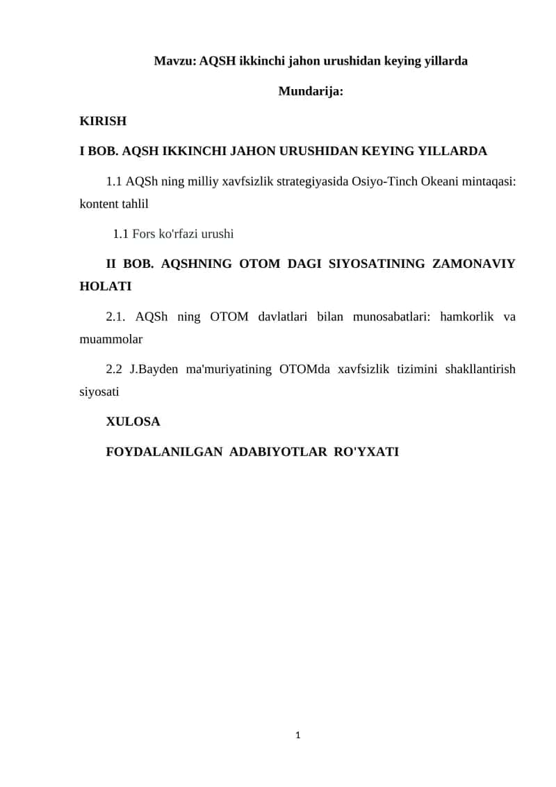 AQSH ikkinchi jahon urushidan keying yillarda