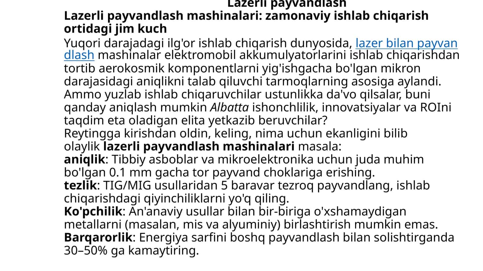 Lazerli payvandlash mashinalari