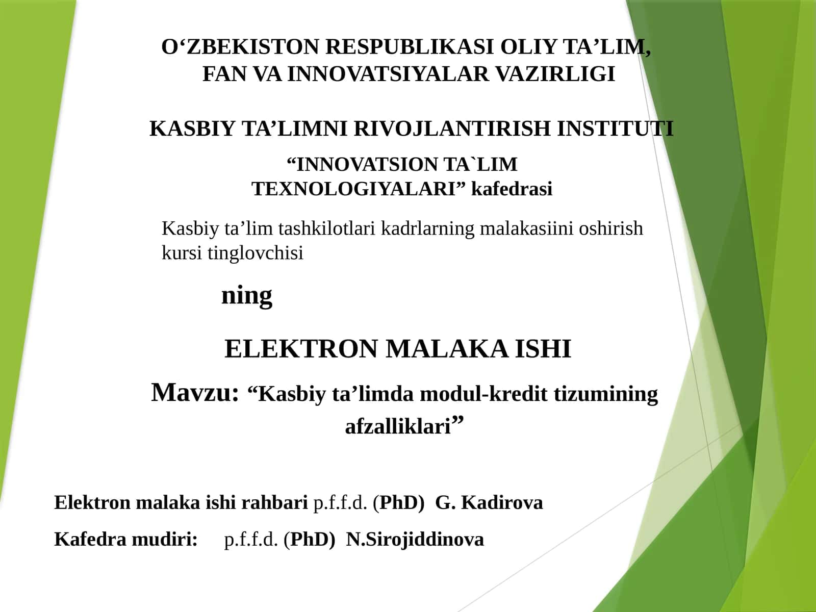 Kasbiy ta’limda modul-kredit tizumining afzalliklari