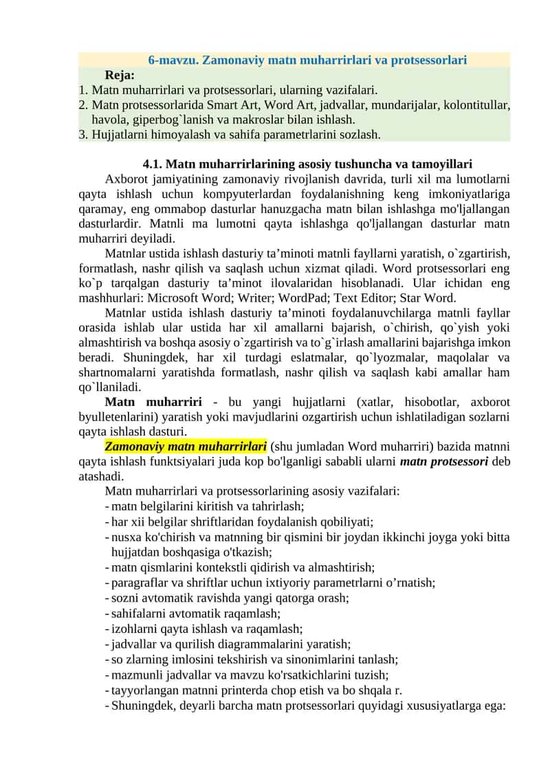 Zamonaviy matn muharrirlari va protsessorlari