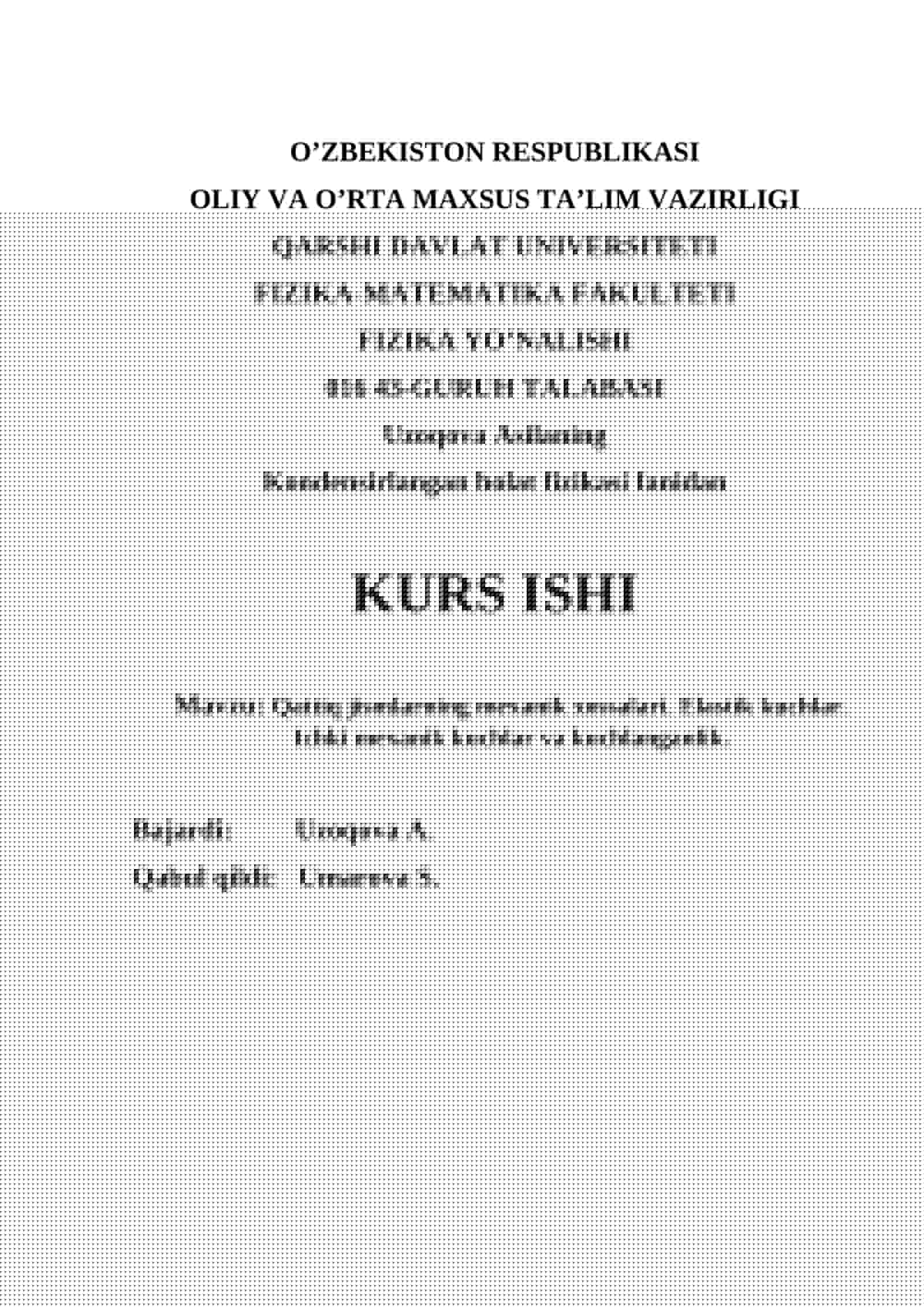 Kondensirlangan holat fizikasi fanidan kurs ishi