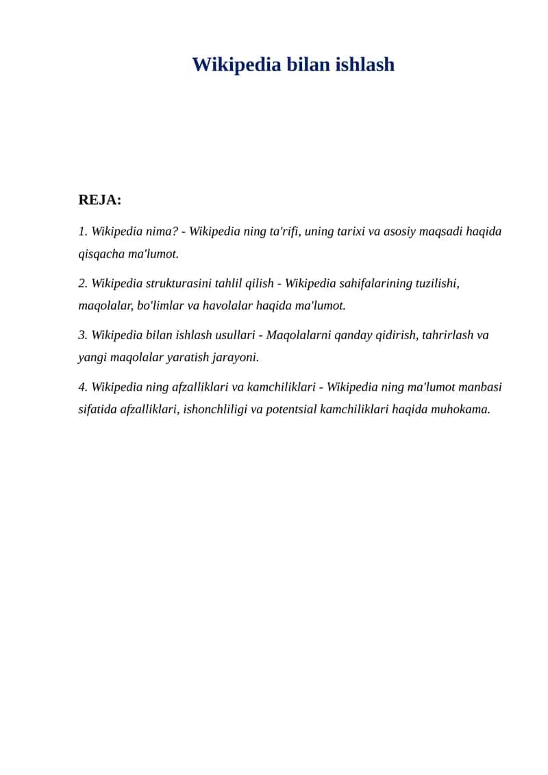 Wikipedia bilan ishlash