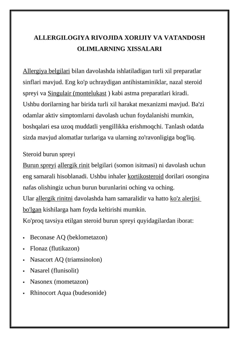 Allergiyalar davolash