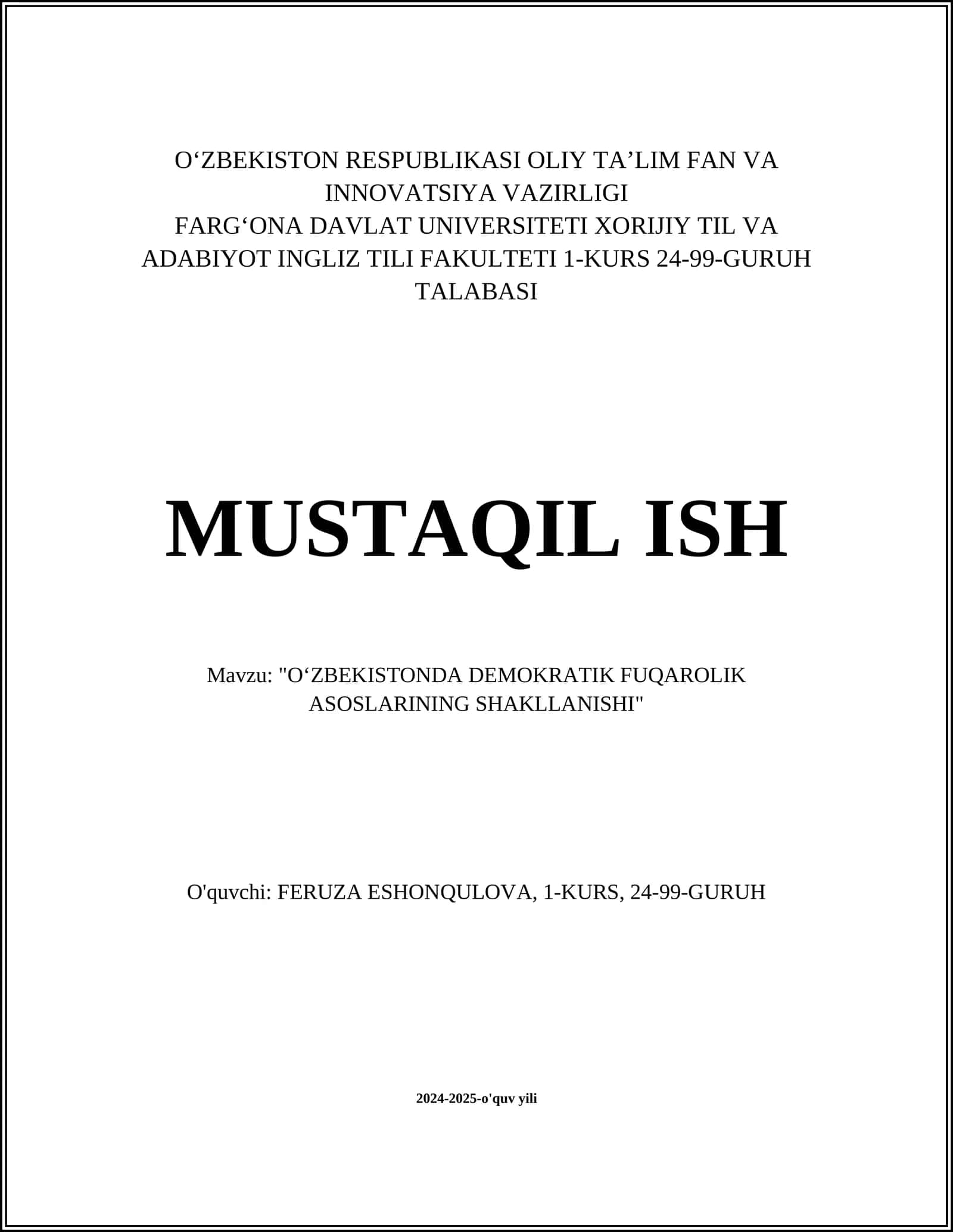 OʻZBEKISTONDA DEMOKRATIK FUQAROLIK ASOSLARINING SHAKLLANISHI