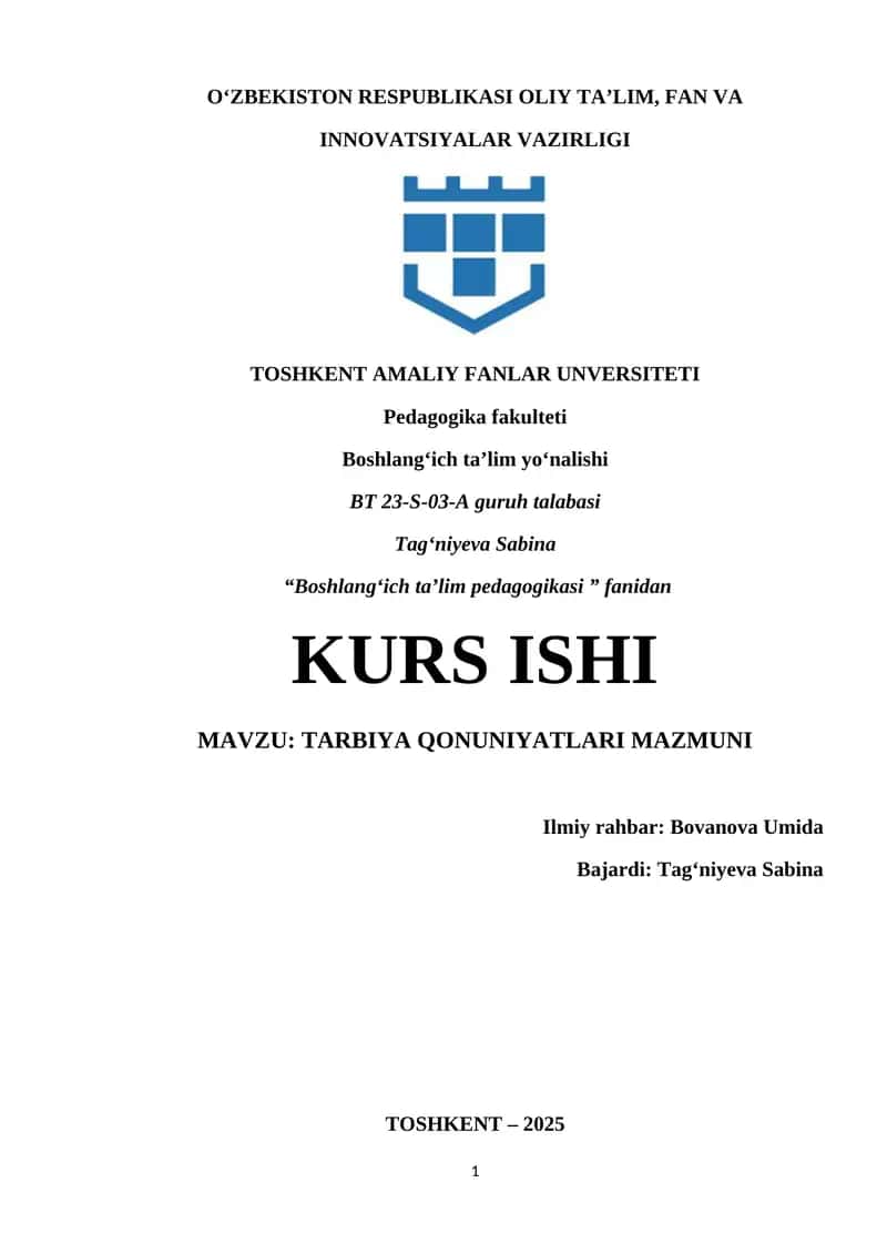 "Tarbiya qonuniyatlari mazmuni"