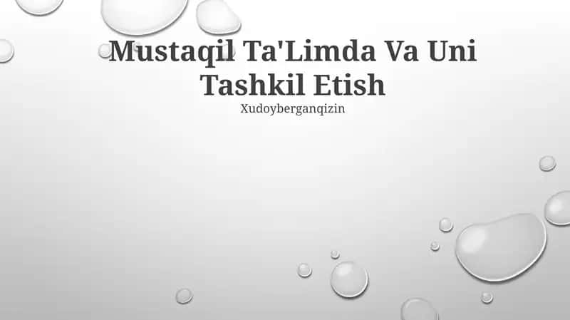 Mustaqil Ta'Limda Va Uni Tashkil Etish