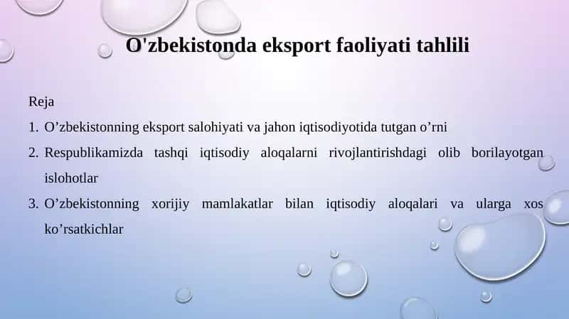 O'zbekistonda eksport faoliyati tahlili