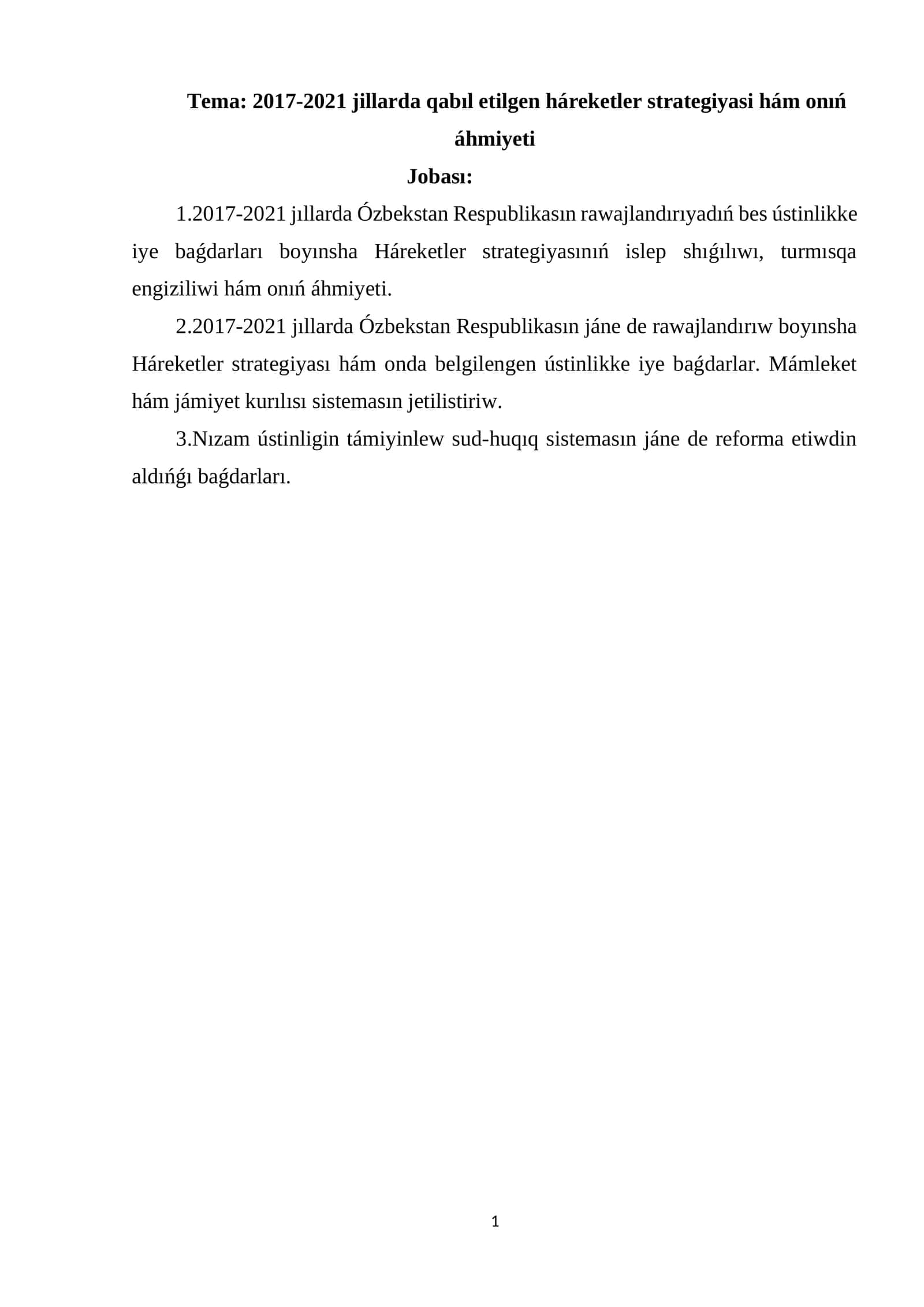 2017-2021 jillarda qabıl etilgen háreketler strategiyasi hám onıń áhmiyeti