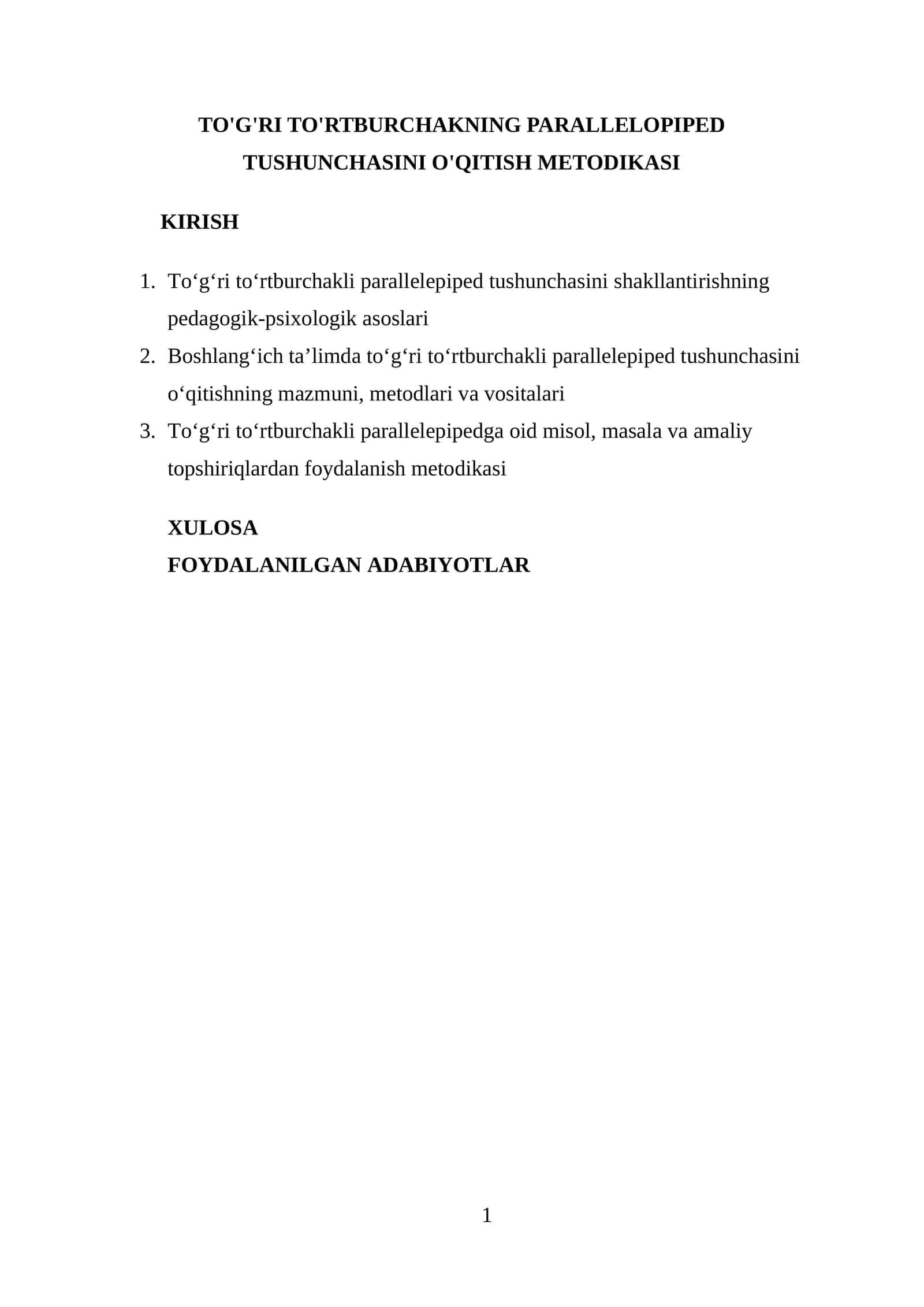 To'g'ri to'rtburchakning parallelopiped tushunchasini o'qitish metodikasi