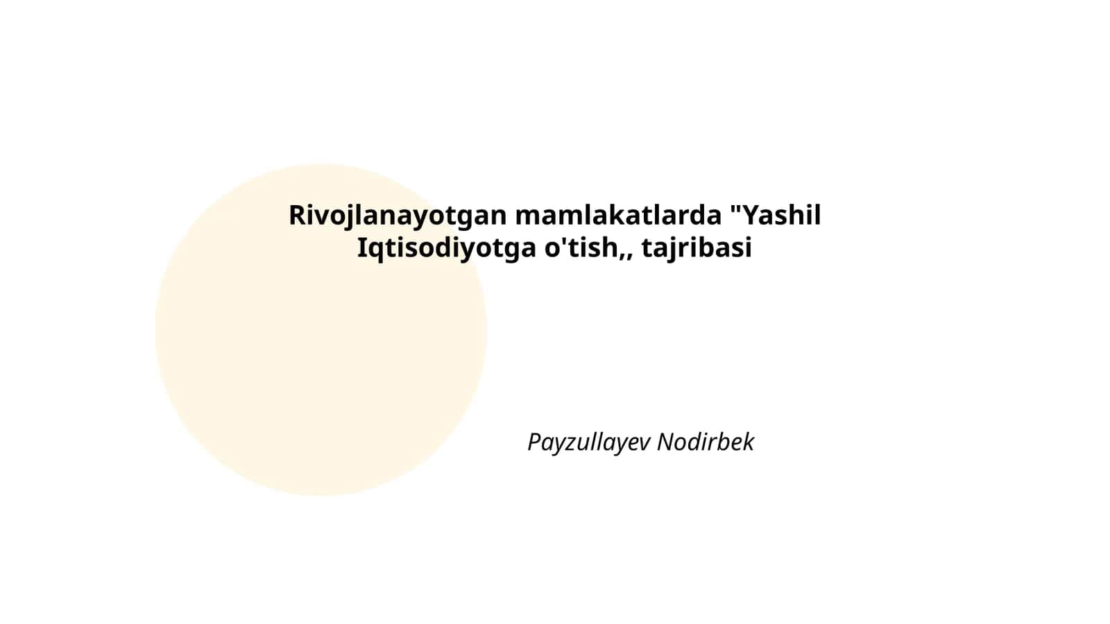 Yashil Iqtisodiyotga o'tish tajribasi
