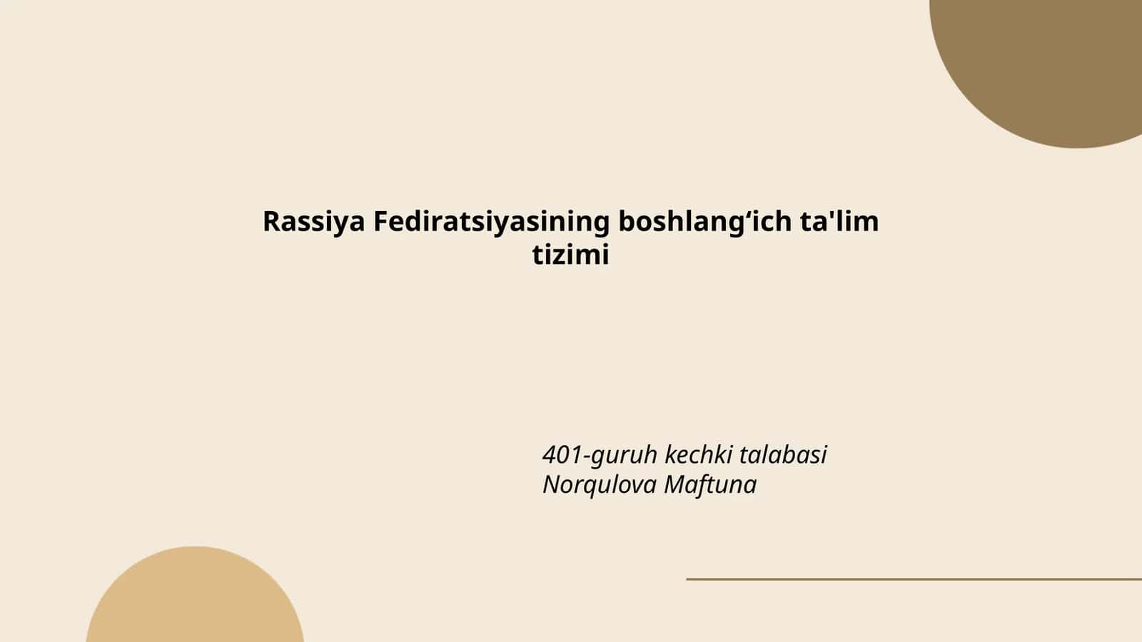 Rassiya Fediratsiyasining boshlangʻich ta'lim tizimi