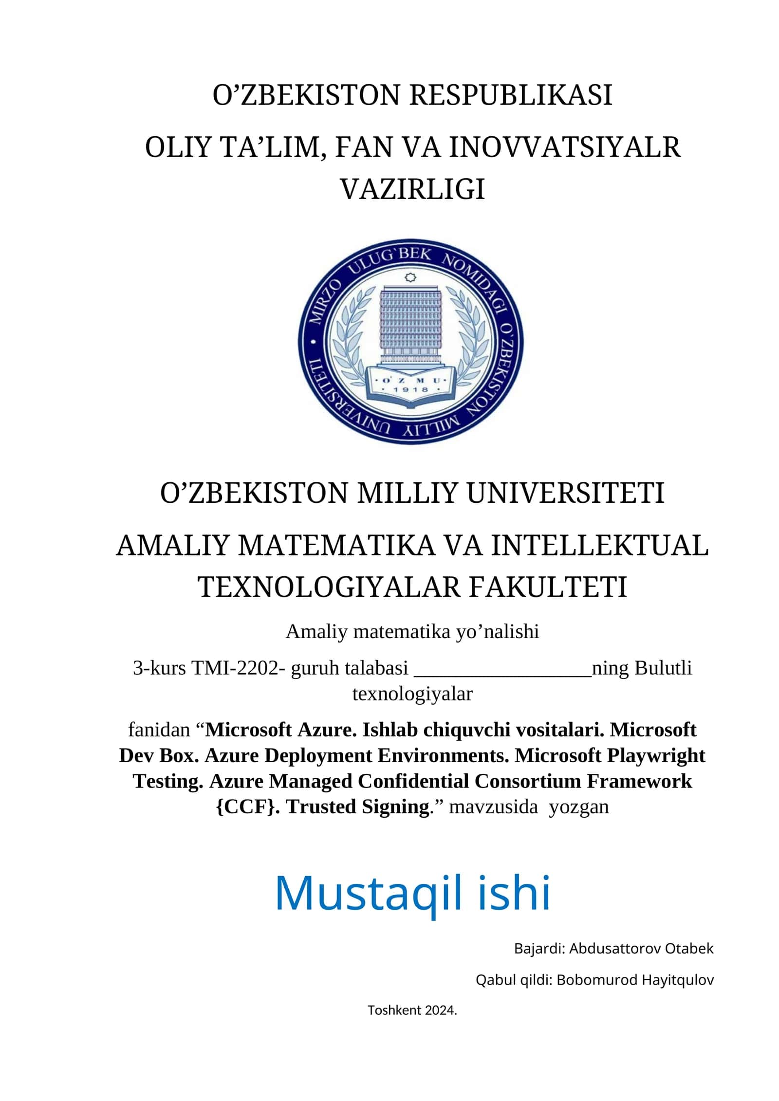 Microsoft Azure. Ishlab chiquvchi vositalari.