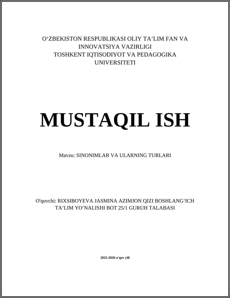 SINONIMLAR VA ULARNING TURLARI
