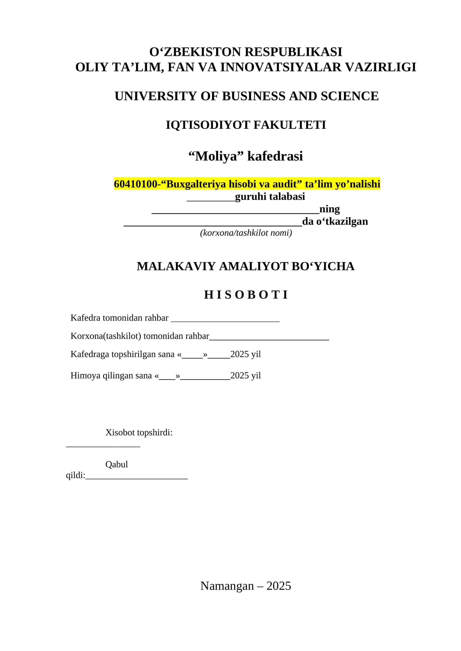 Buxgalteriya hisobi va audit ta’lim yo’nalishi