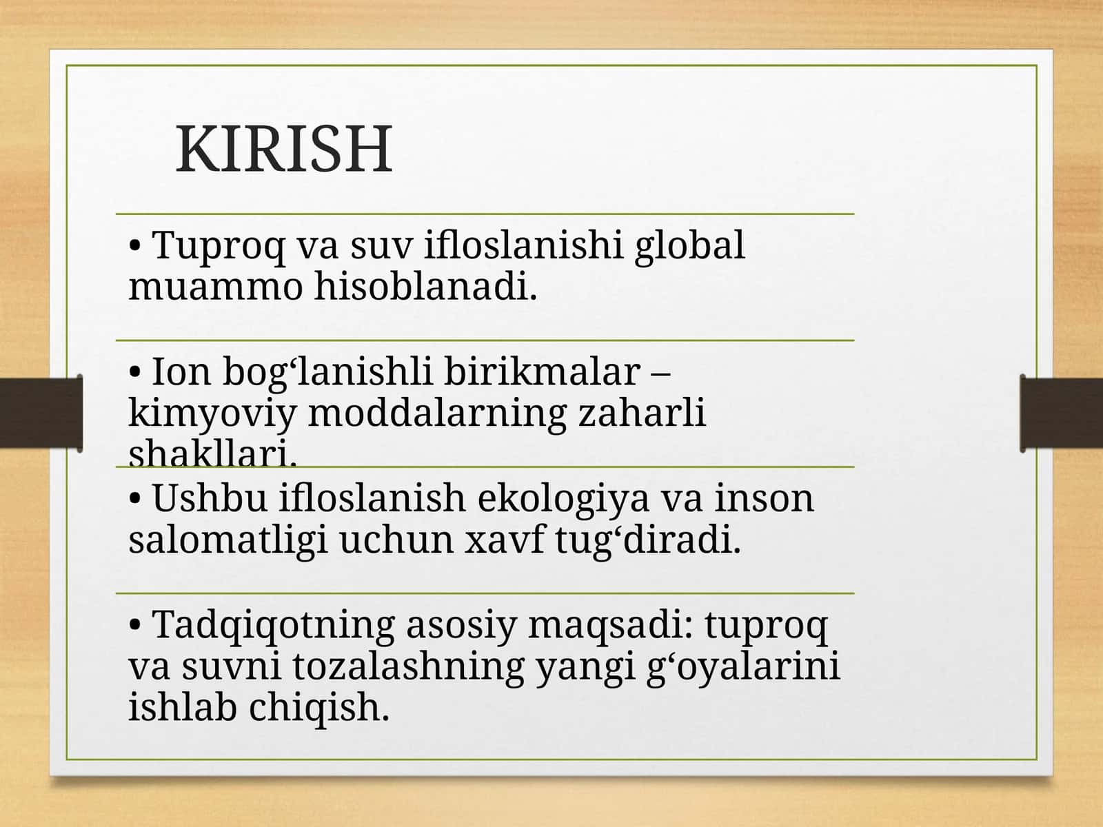 Ion bog‘lanishli birikmalar va ifloslanishning yechimlari