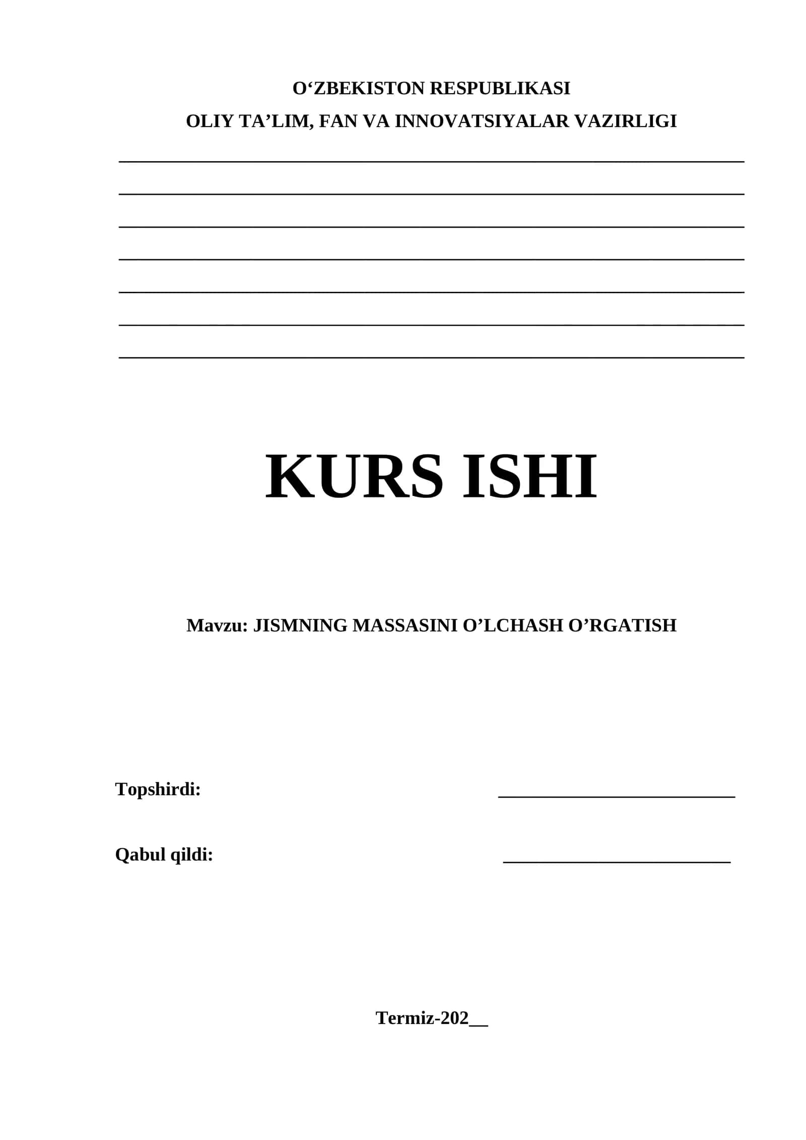 JISMNING MASSASINI O’LCHASH O’RGATISH