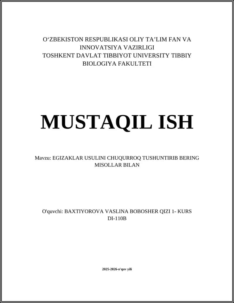 EGIZAKLAR USULINI CHUQURROQ TUSHUNTIRIB BERING MISOLLAR BILAN