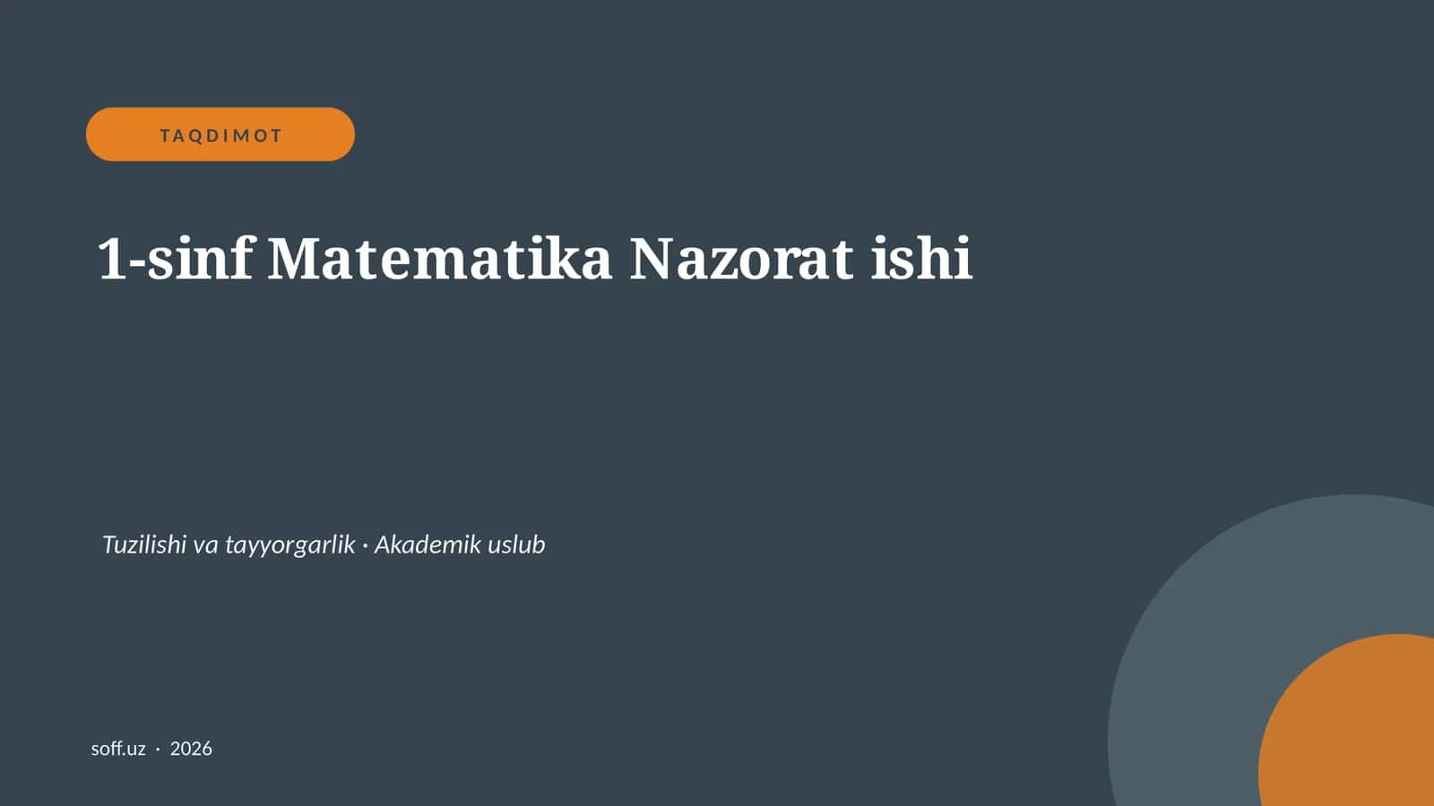 1-sinf Matematika Nazorat ishi