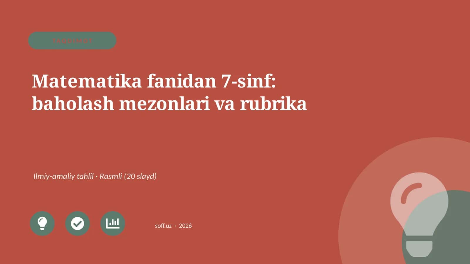 Matematika fanidan 7-sinf: baholash mezonlari va rubrika