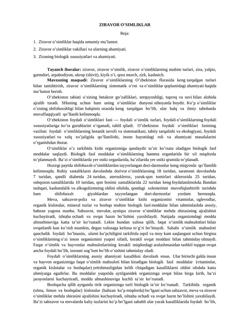 ZIRAVOR O’SIMLIKLAR