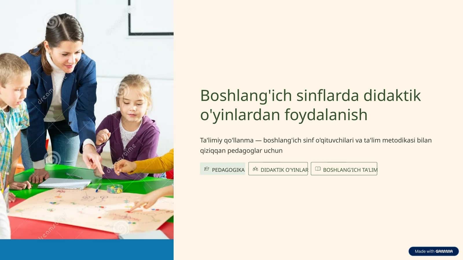 BOSHLANG'ICH SINFLARDA DIDAKTIK O'YINLARDAN FOYDALANISH bo'yicha taqdimot