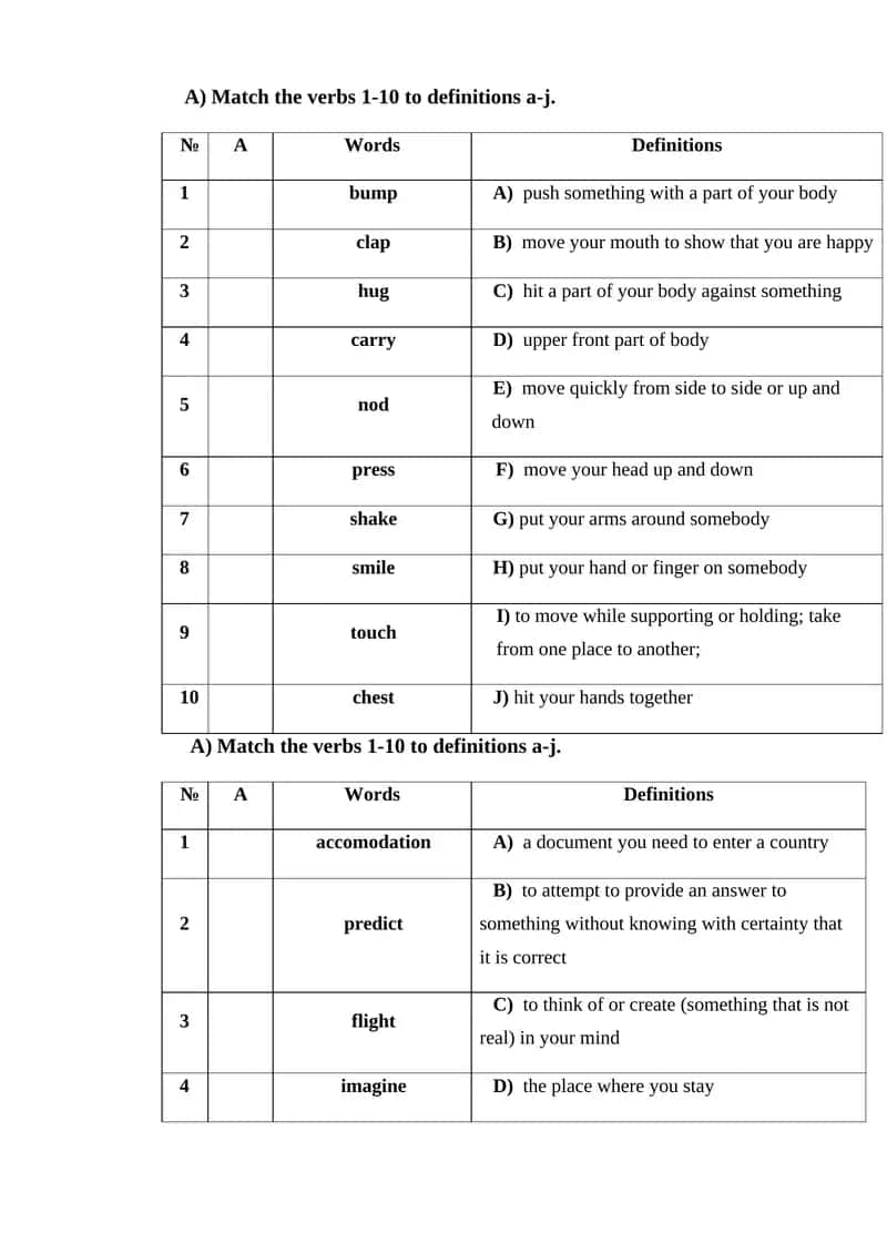Match the verbs 1-10 to definitions a-j