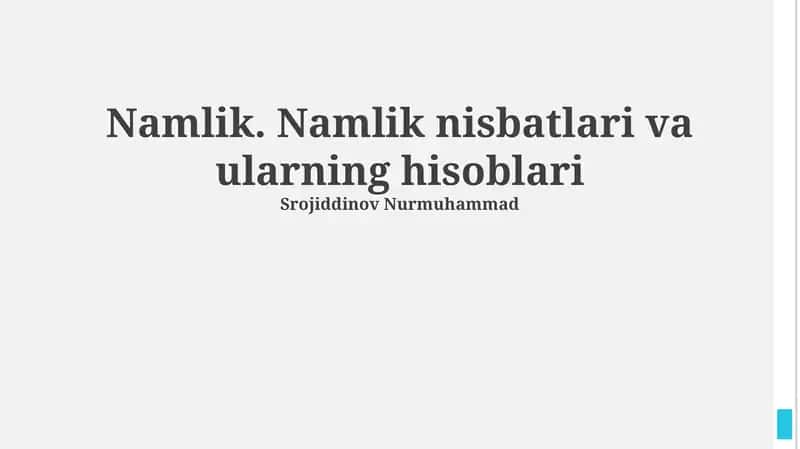 Namlik. Namlik nisbatlari va ularning hisoblari