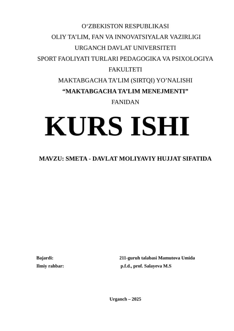 MAKTABGACHA TA’LIM MENEJMENTI