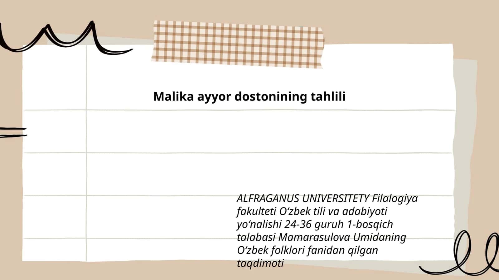 Malika ayyor dostonining tahlili