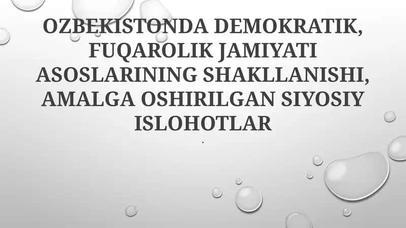 O'zbekistonda Demokratik, Fuqarolik Jamiyati Asoslarining Shakllanishi