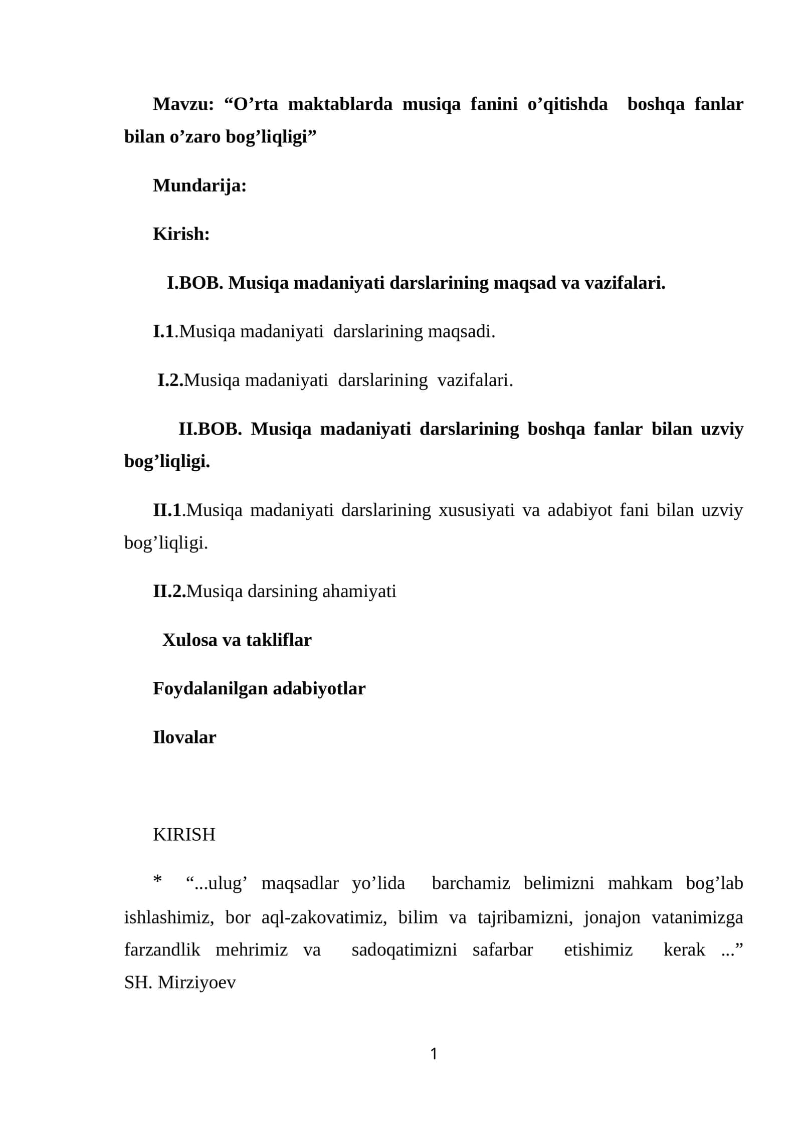 O’rta maktablarda musiqa fanini o’qitishda boshqa fanlar bilan o’zaro bog’liqligi