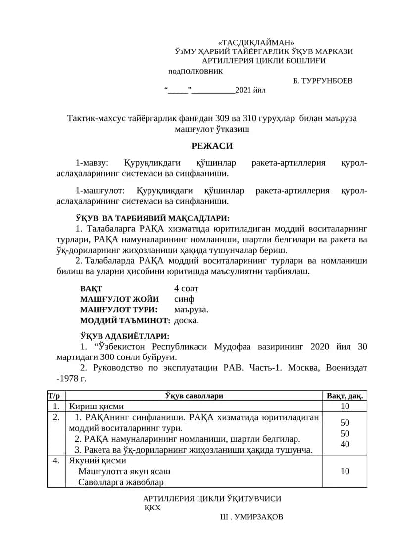 Қуруқликдаги қўшинлар ракета-артиллерия қурол-аслаҳаларининг системаси ва синфланиши