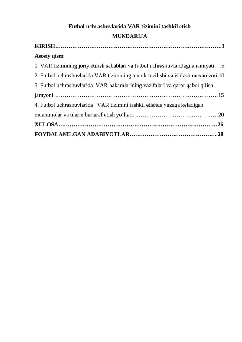 Futbol uchrashuvlarida VAR tizimini tashkil etish