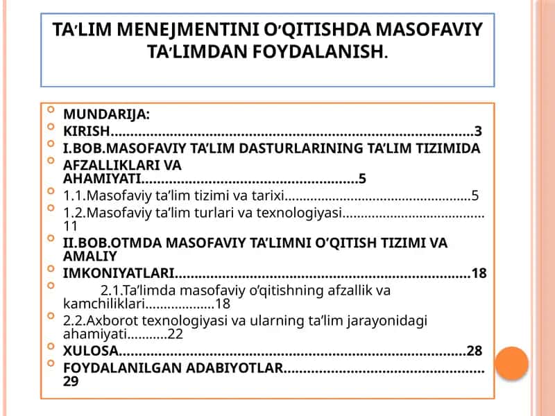 TA’LIMMENEJMENTINI O’QITISHDA MASOFAVIY TA’LIMDAN FOYDALANISH