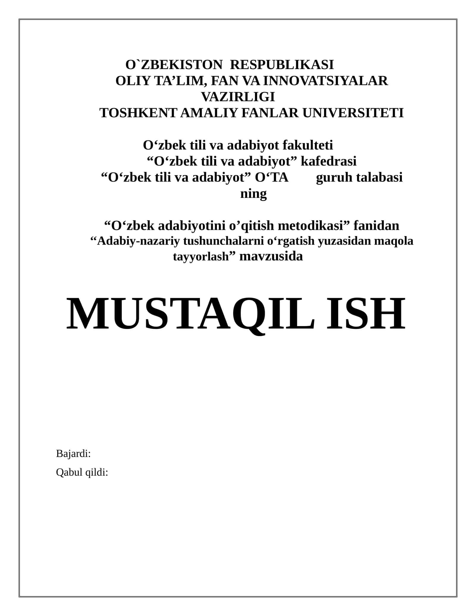 Adabiy-nazariy tushunchalar yuzasidan maqola tayyorlash