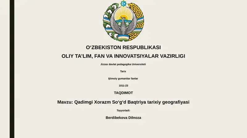 Qadimgi Xorazm Soʻgʻd Baqtriya tarixiy geografiyasi