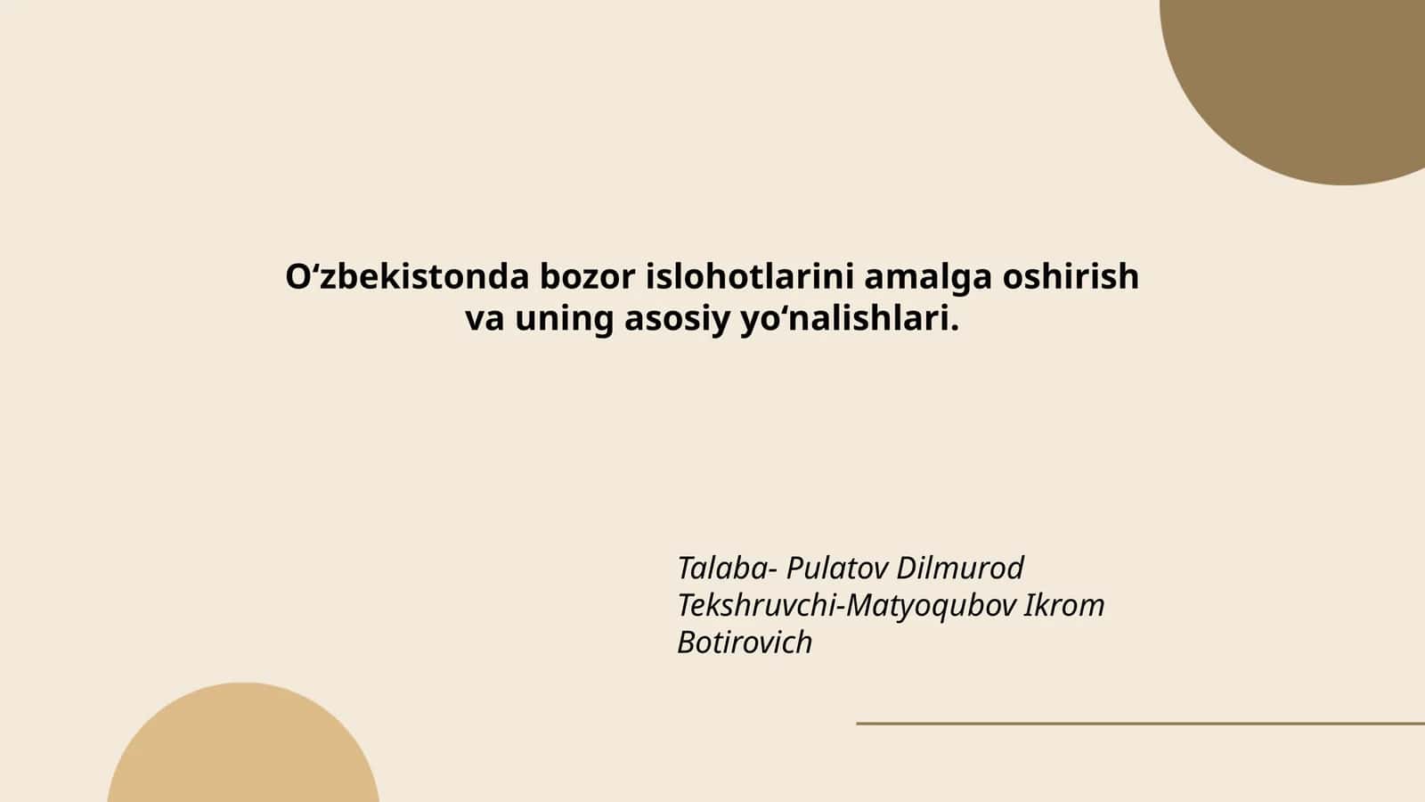 O'zbekistonda bozor islohotlarini amalga oshirish