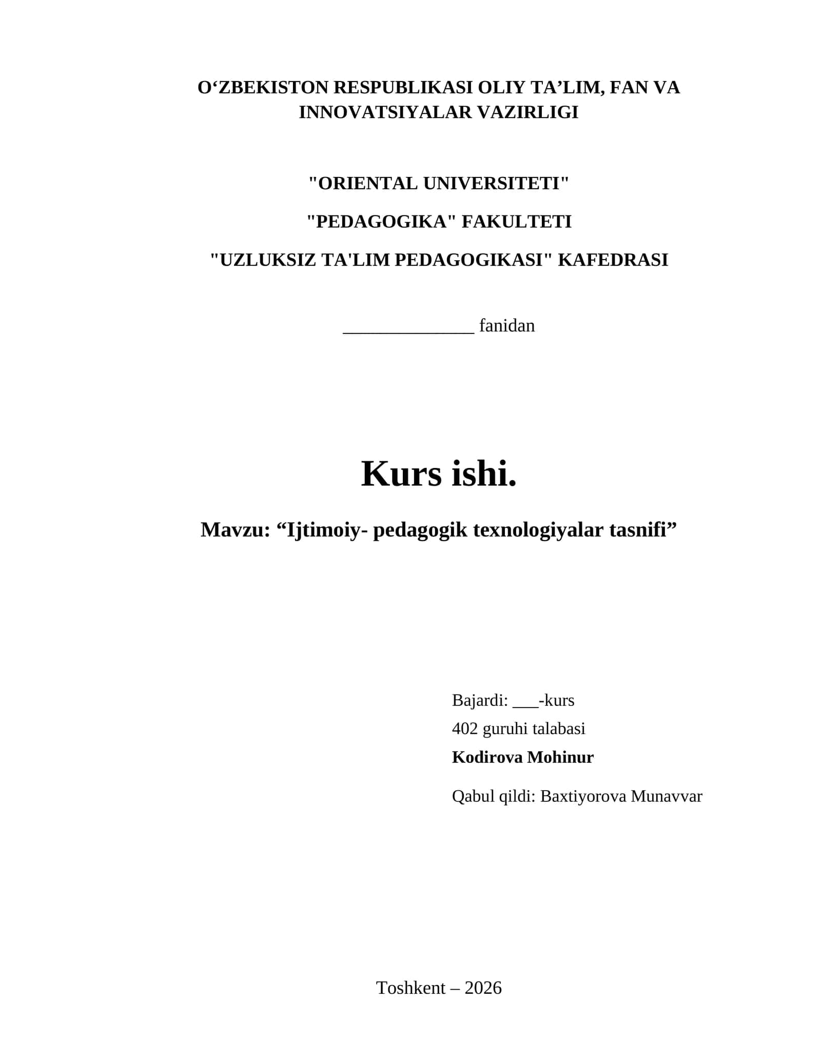“Ijtimoiy- pedagogik texnologiyalar tasnifi”