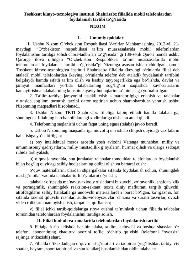 Mobil telefonlardan foydalanish tartibi
