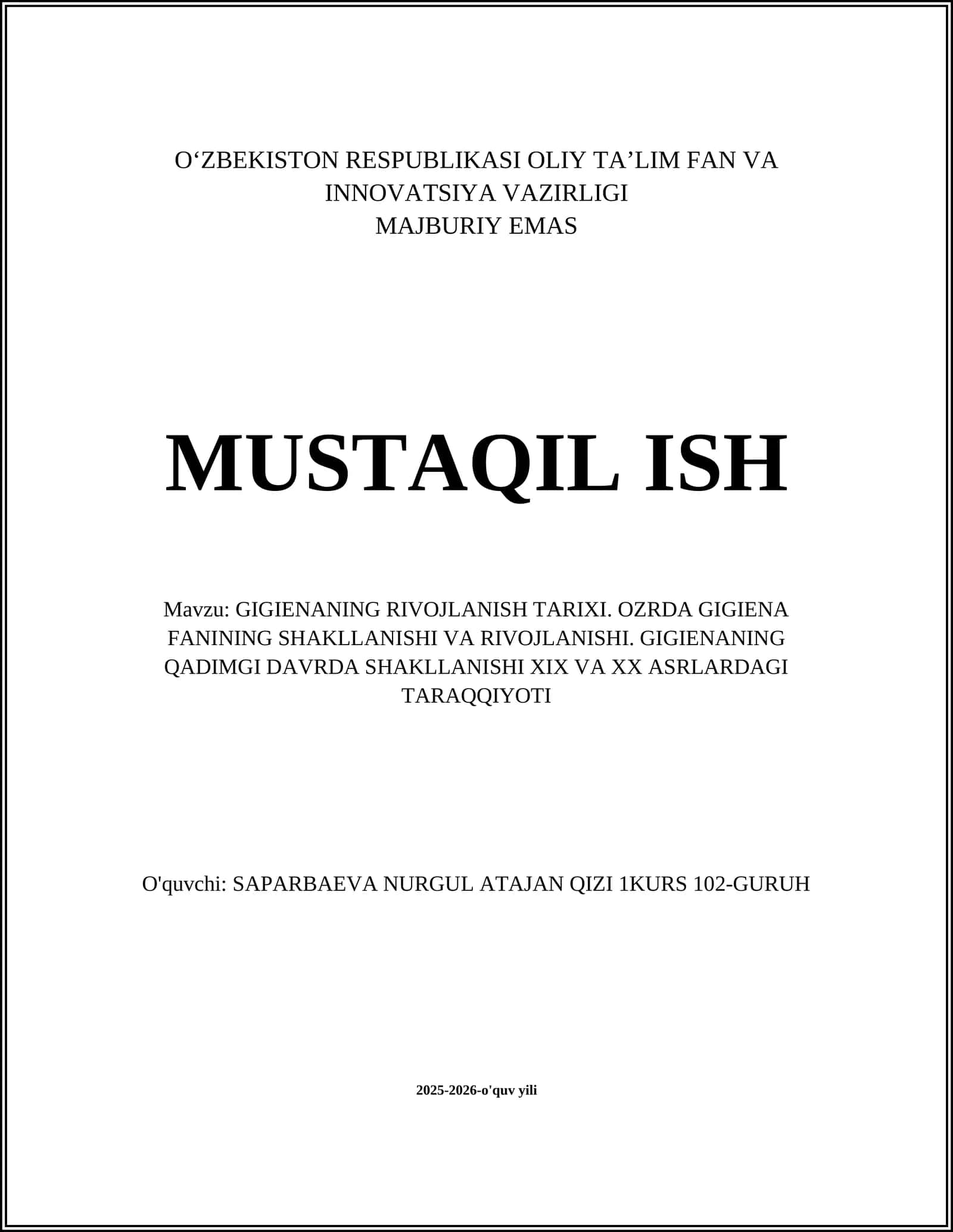 GIGIENANING RIVOJLANISH TARIXI