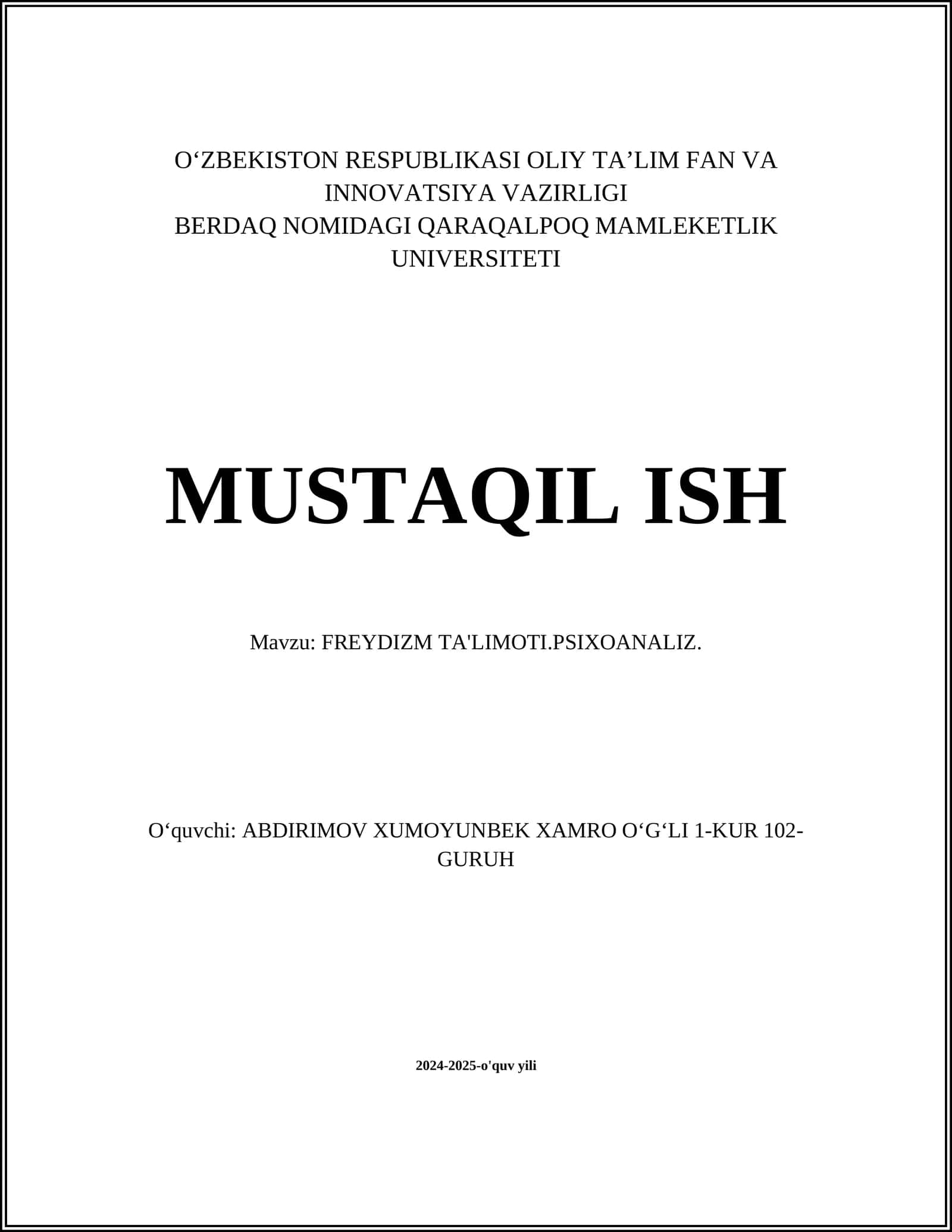 FREYDIZM TA'LIMOTI.PSIXOANALIZ
