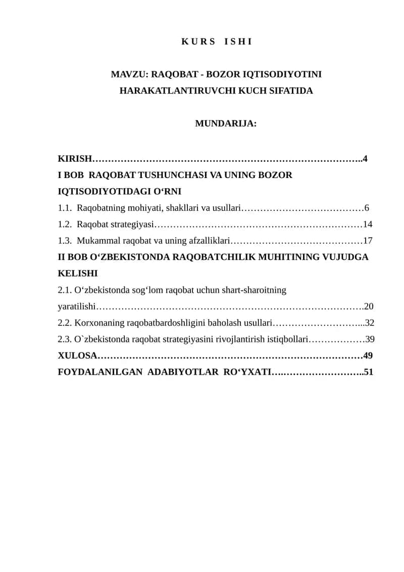 Raqobat - Bozor Iqtisodiyotini Harakatlantiruvchi Kuch Sifatida