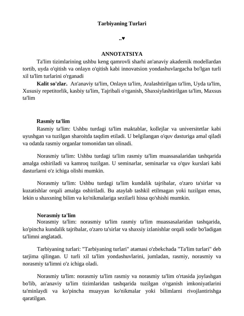 Tarbiyaning Turlari